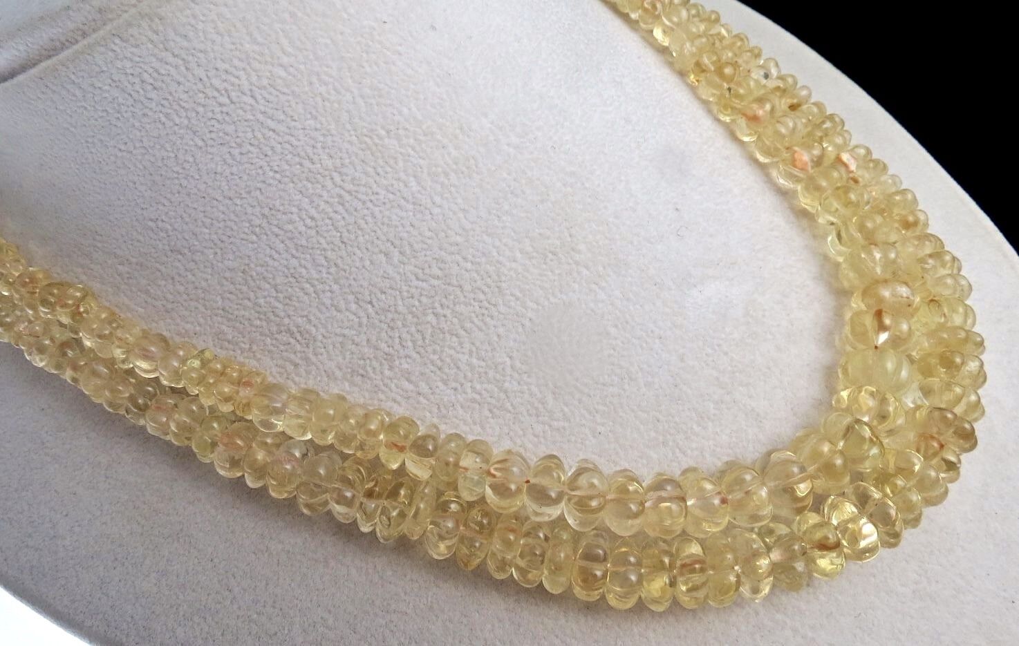 Natural Yellow Citrine Carved Melon Beads 2 L 540 Ct Gemstone Finest Necklace