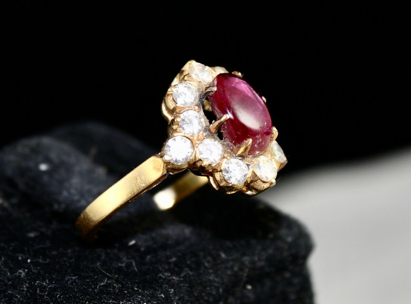 Old Natural Ruby Star Ring 18K Gold Diamond Untreated Stone Cabochon Designing