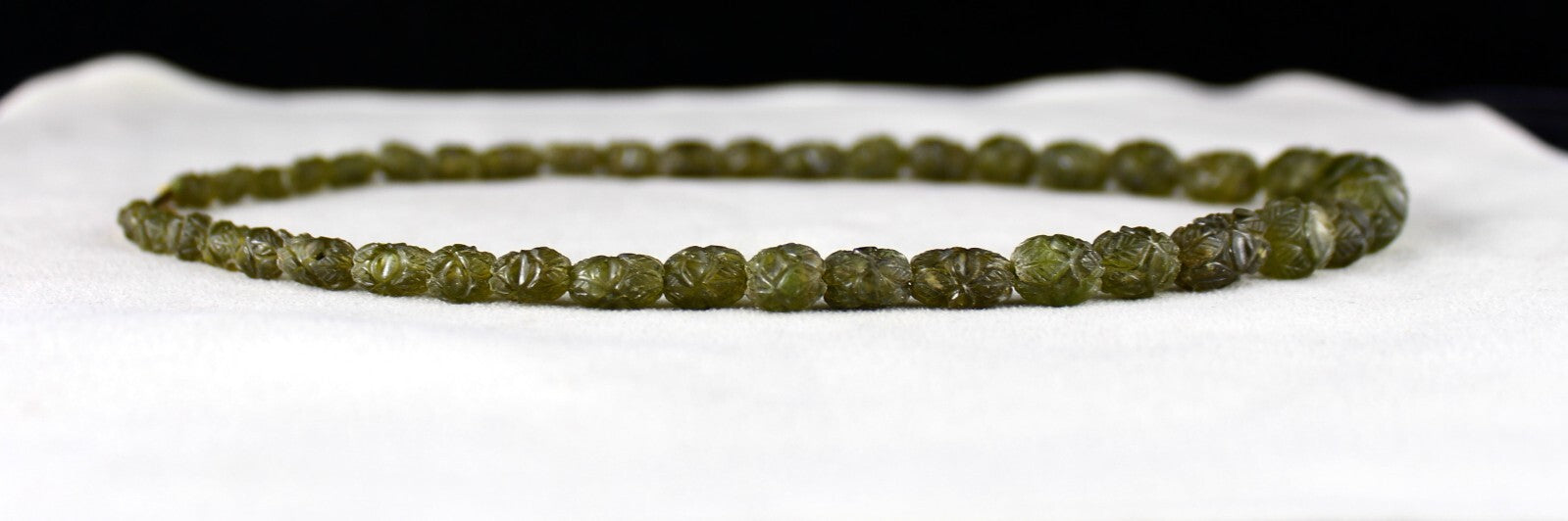 Antique Natural Peridot Carved Beads Necklace 255 Ct Gemstone Rarest Oval