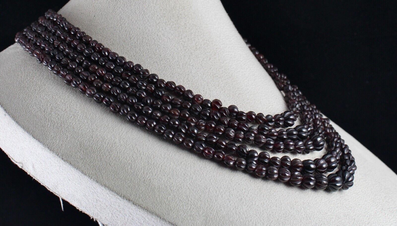 NATURAL GARNET BEADS CARVED MELON 5 LINE 988 CARATS GEMSTONE ANTIQUE NECKLACE
