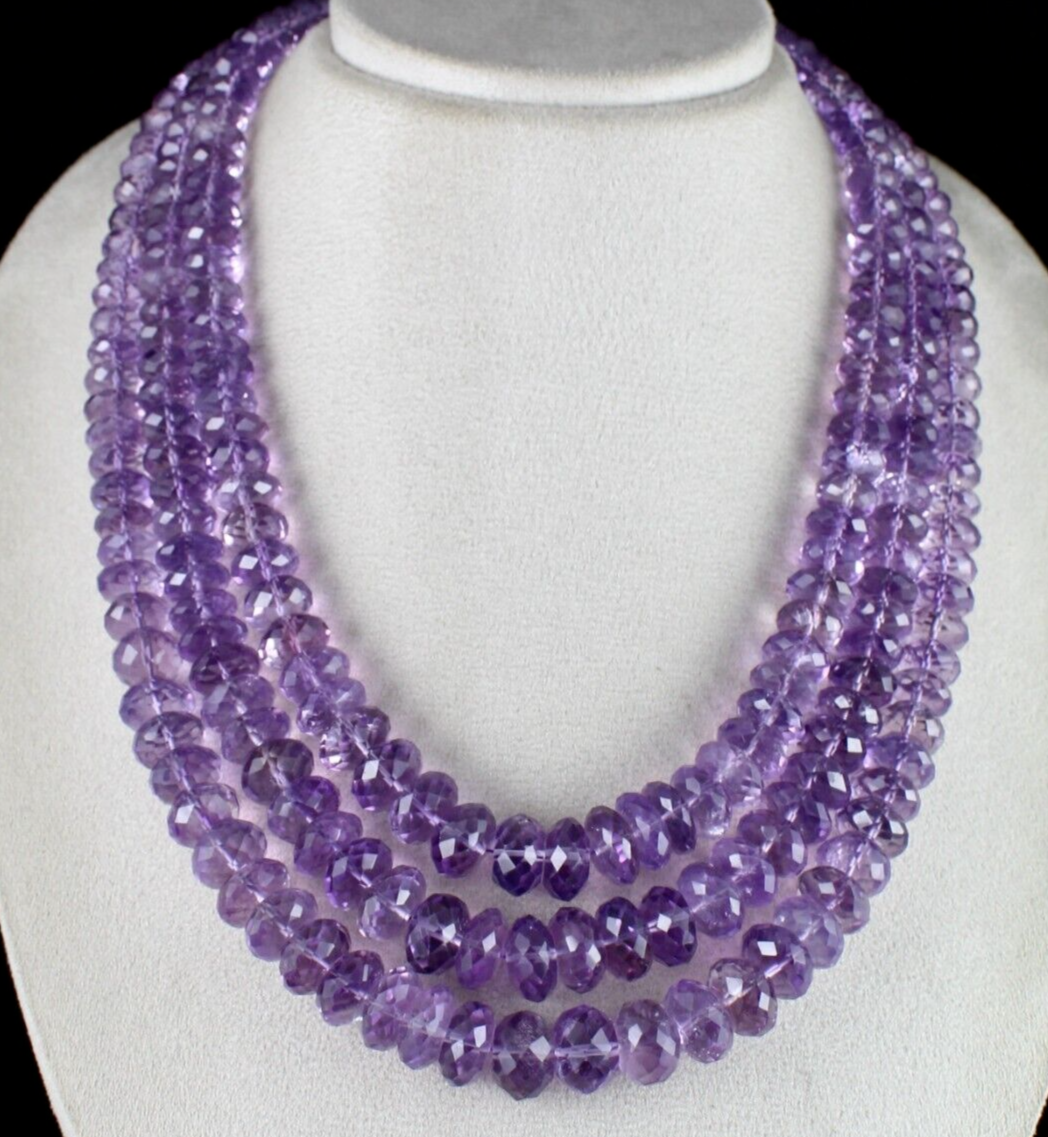 Certified Natural Brazilian Amethyst 1643 Ct Faceted Beads Gemstone Necklace