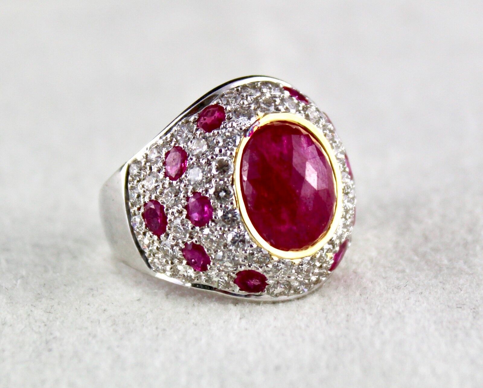 NATURAL NO HEAT BURMESE RUBY CABOCHON WHITE DIAMOND 18K GOLD COLLECTOR RING