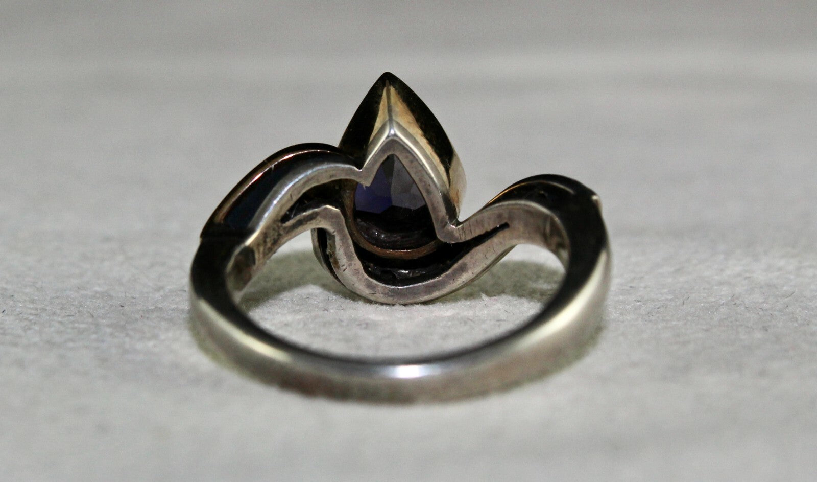 Antique Natural Blue Iolite 10ct Pear Cut Natural Diamond 18k Gold Silver Ring