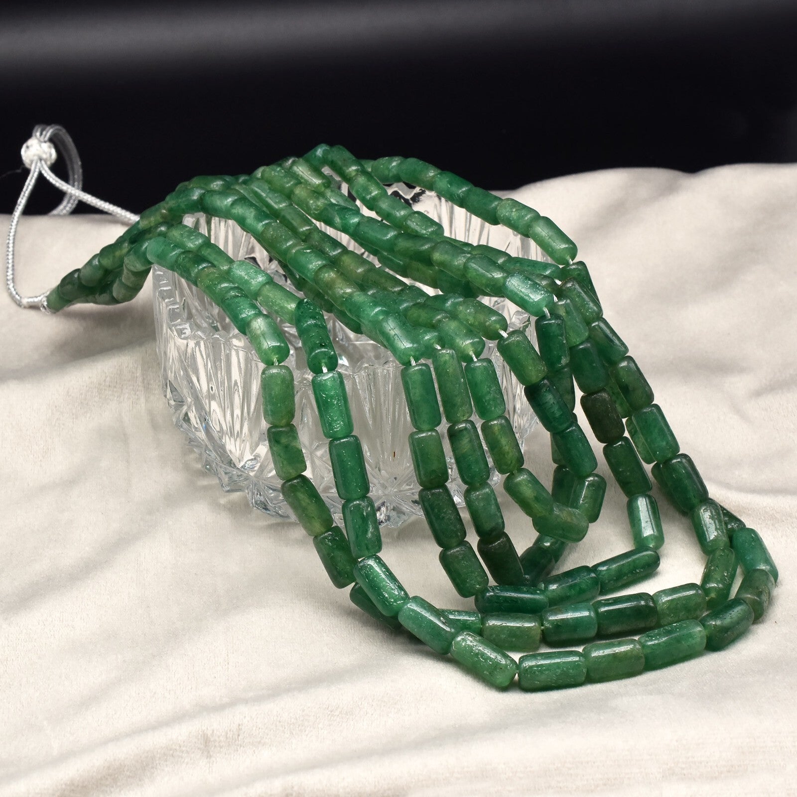 Vintage Green Quartz Tube Beads Necklace 1199 Ct Fine Gemstone For Women