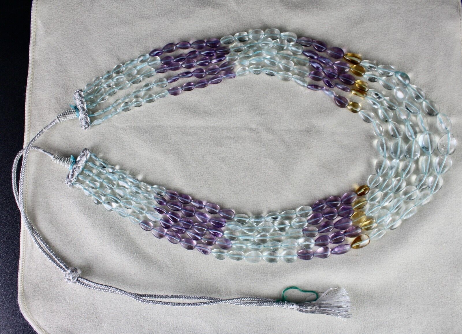 NATURAL BLUE TOPAZ AMETHYST CITRINE DROPS 5 L 835 CT STONE BEADED FINE NECKLACE