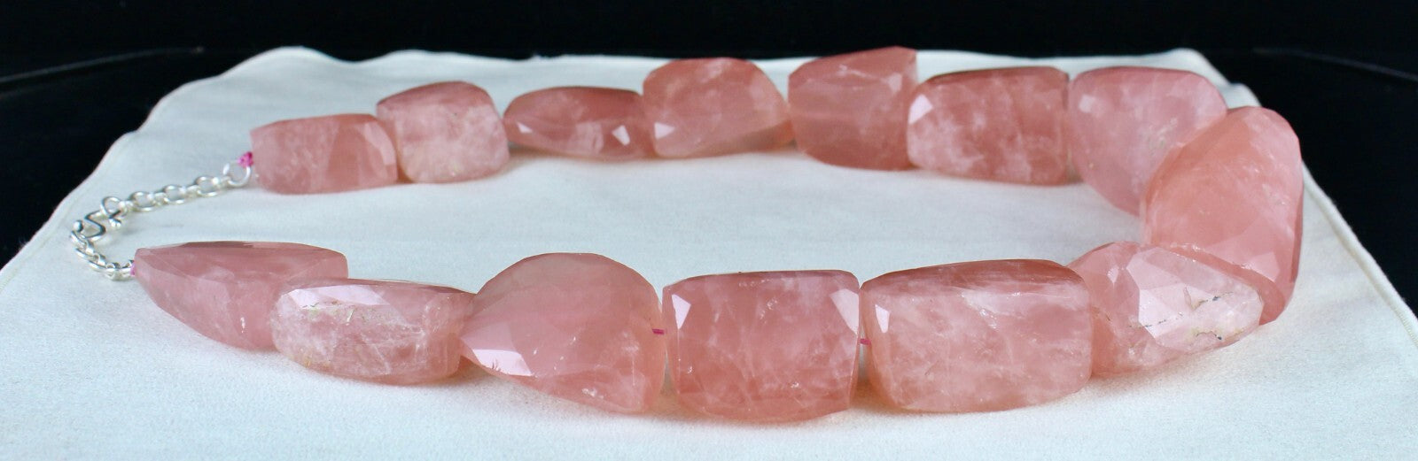 Certified Natural Rose Quartz Faceted Beads 3523 Ct Sterling Silver Necklace