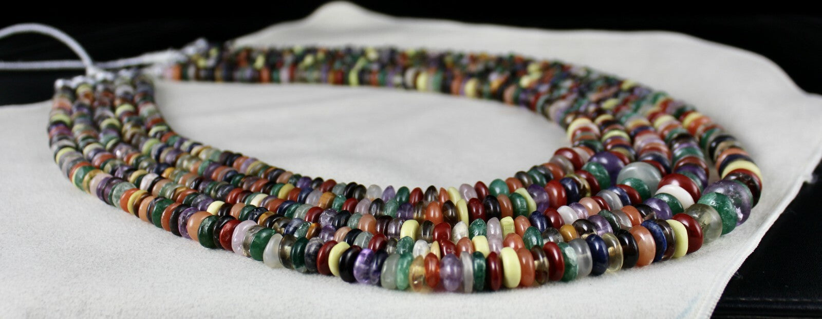 Old Natural Multi Semi Precious Beads 1897 Ct Gemstone Button Necklace 5 Line