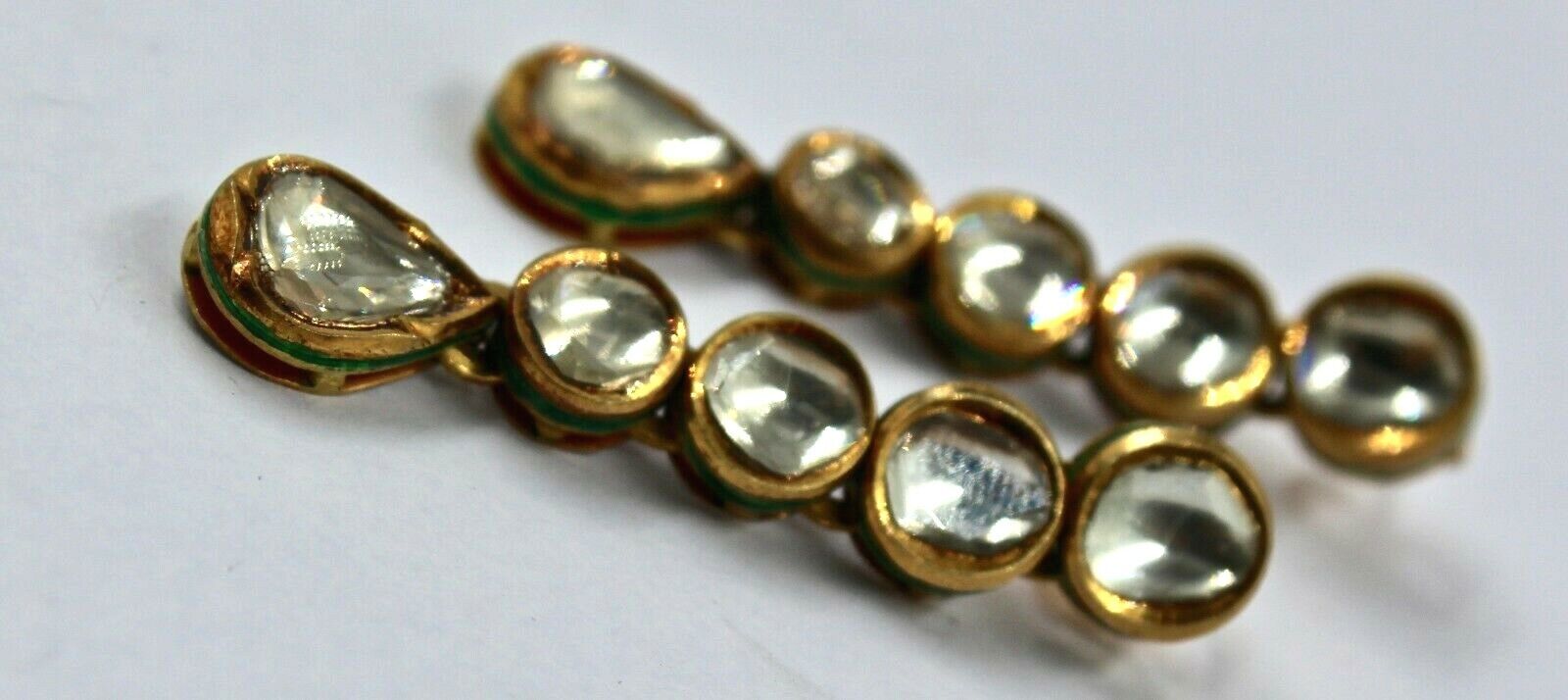 EXCLUSIVE BIG FLAT DIAMOND 22K GOLD JADAU KUNDAN MEENA LADIES DANGLE EARRING