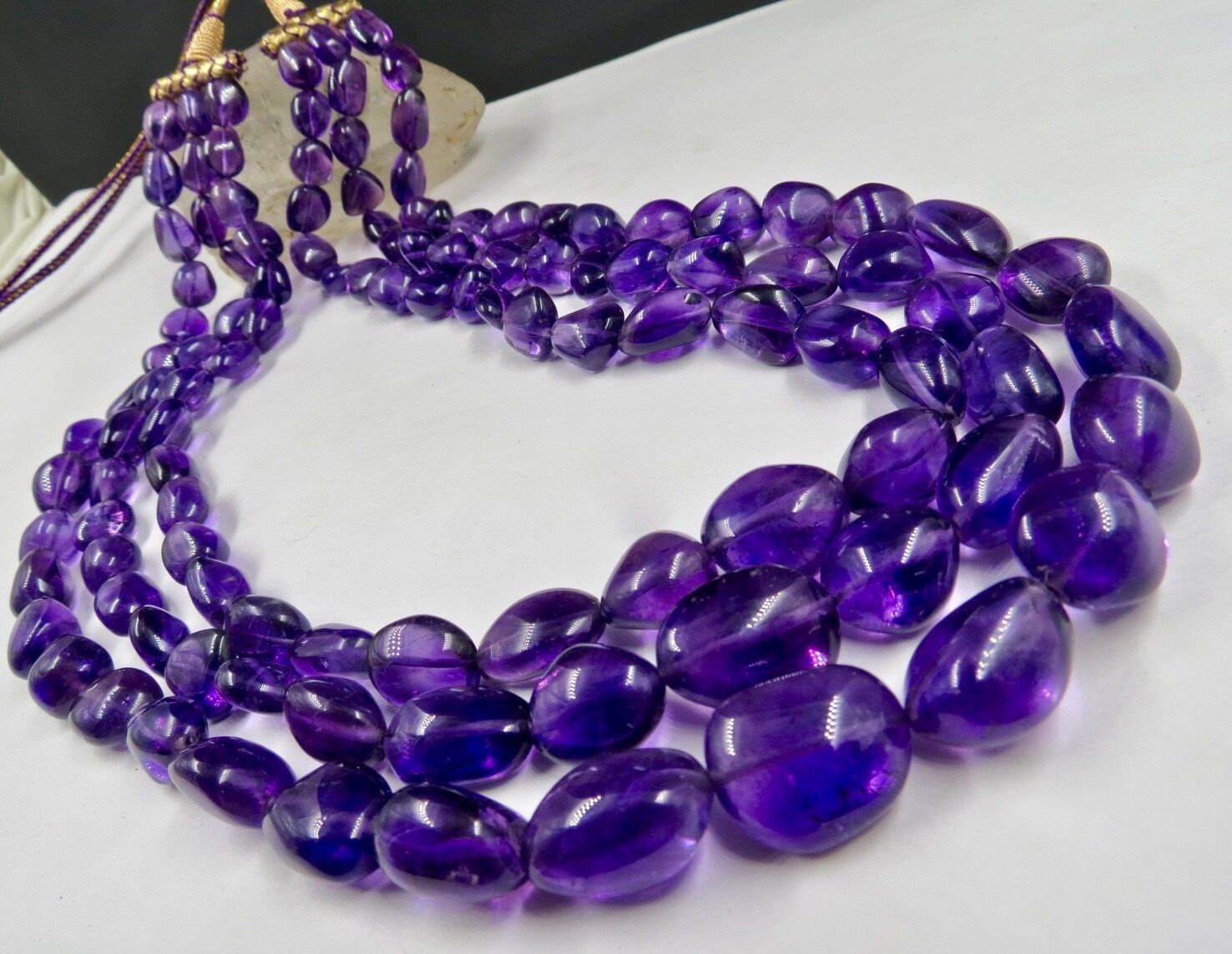 Natural Amethyst Beads Tumble 3L 917 Ct Purple Gemstone Statement Party Necklace