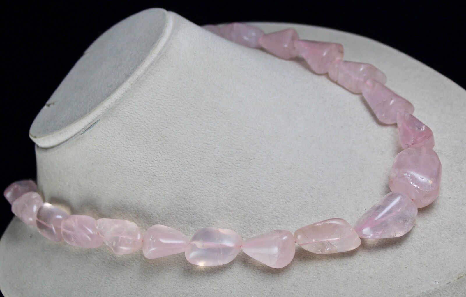 Pink Natural Rose Quartz Cabochon beads Necklace 730 Cts Gemstone Silver Clasp