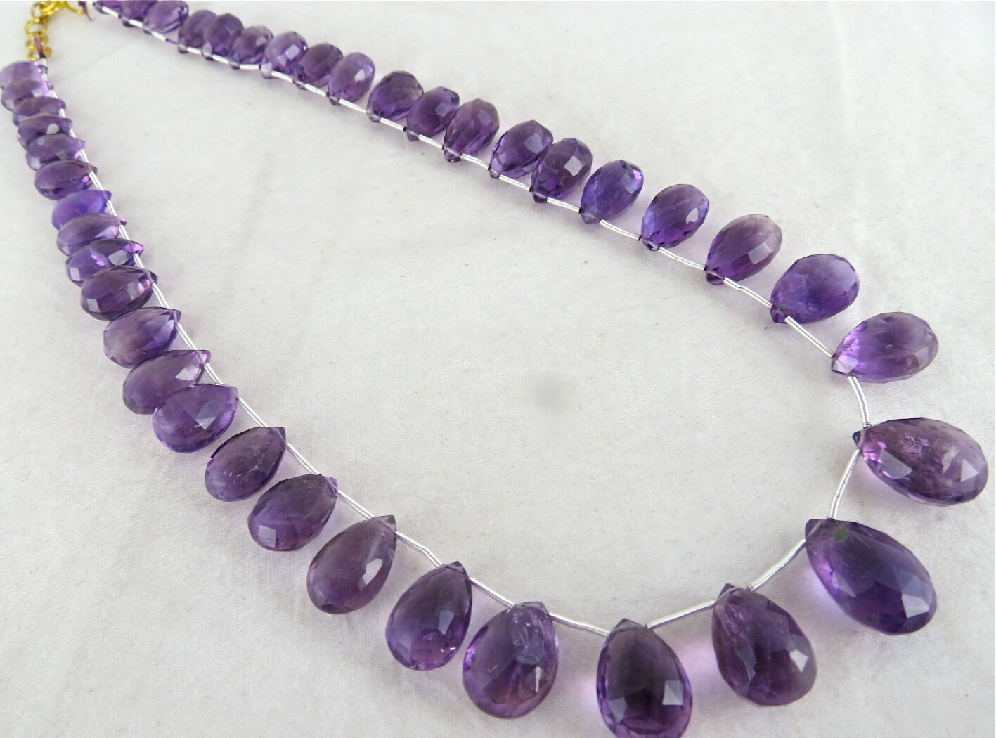 NATURAL BRAZILIAN AMETHYST BEADS TEAR DROPS 1 LINE 246 CARATS GEMSTONE NECKLACE
