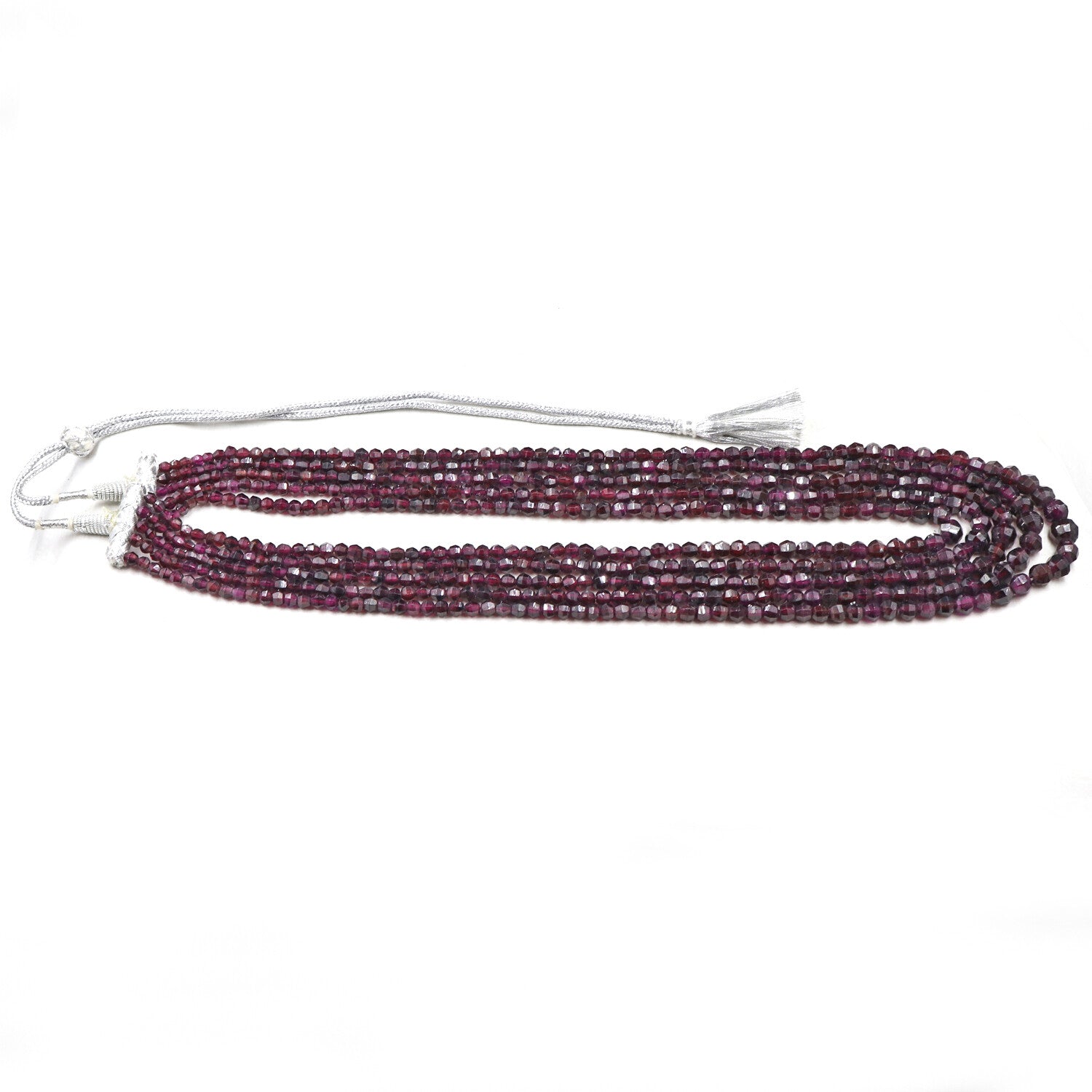 Natural Garnet Round Faceted Beads Necklace 754 Ct 5 Line Gemstone For Ladies