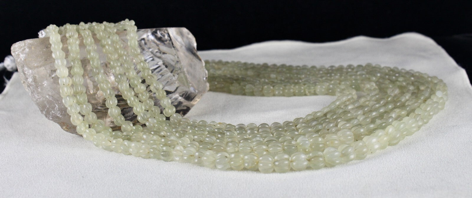 Vintage Natural Aventurine Jade 917 Ct Melon Beads Gemstone Necklace