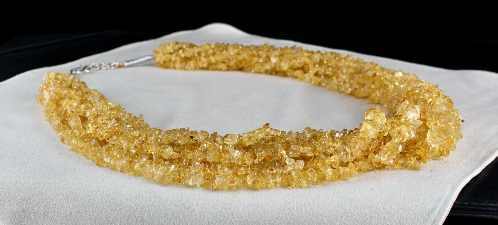 NATURAL YELLOW CITRINE UNCUT BEADS 10 LINE 1327 CARATS GEMSTONE SILVER NECKLACE