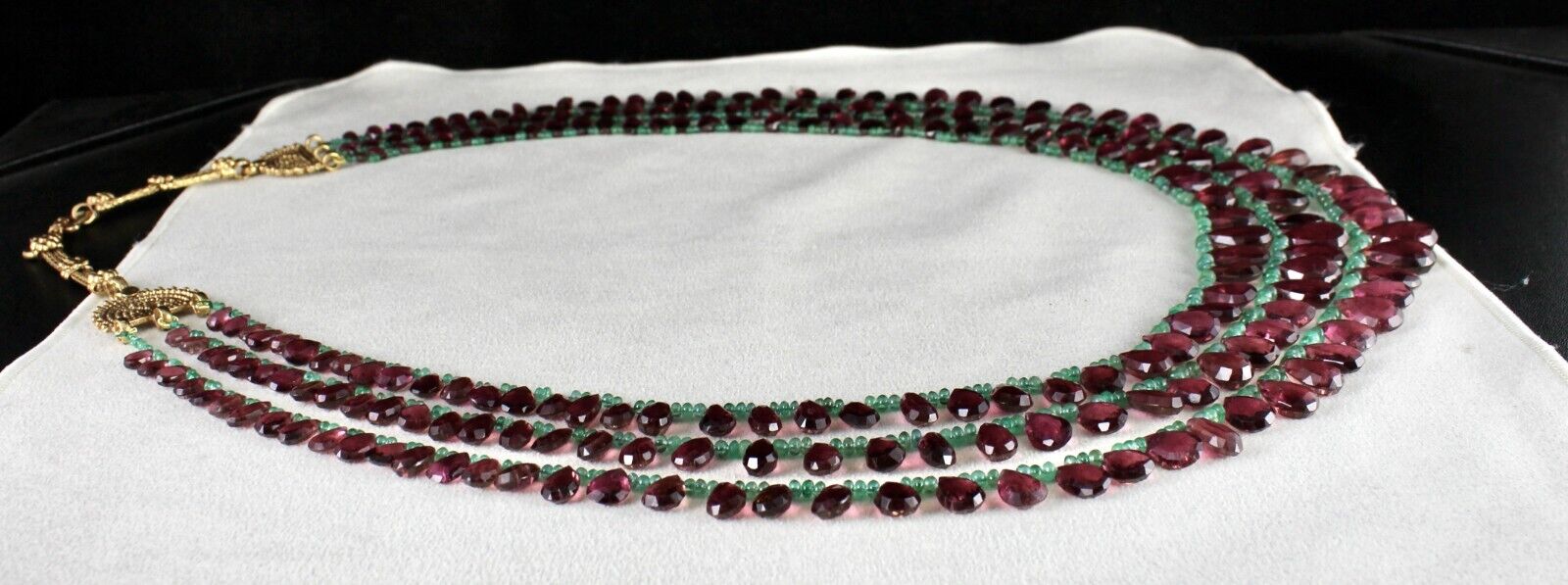 NATURAL TOURMALINE RUBELLITE TEARDROPS EMERALD BEADED 3L 596 CT FINEST NECKLACE