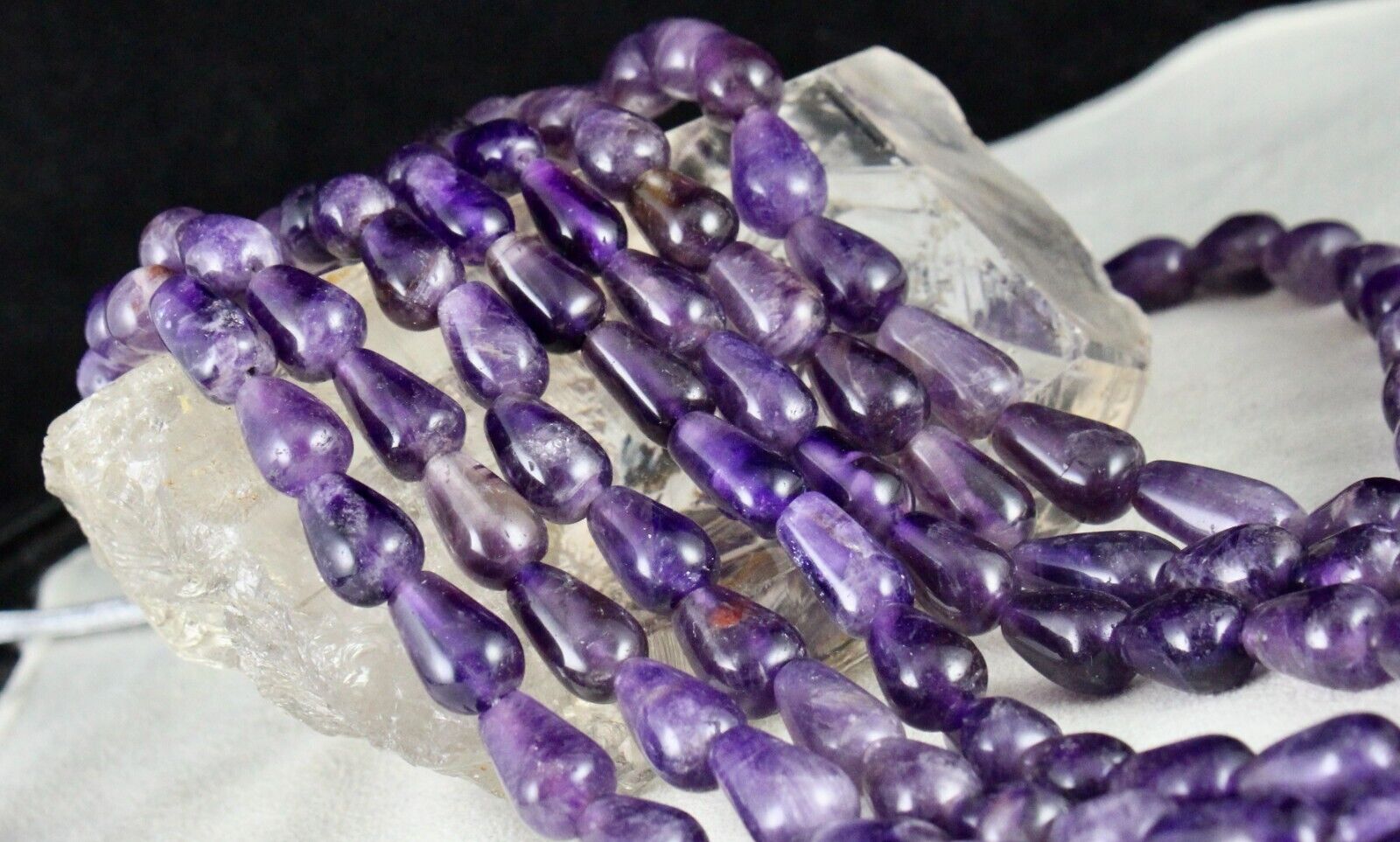 NATURAL PURPLE AMETHYST BEADS TEAR DROPS 4 L 1028 CT GEMSTONE FINEST NECKLACE