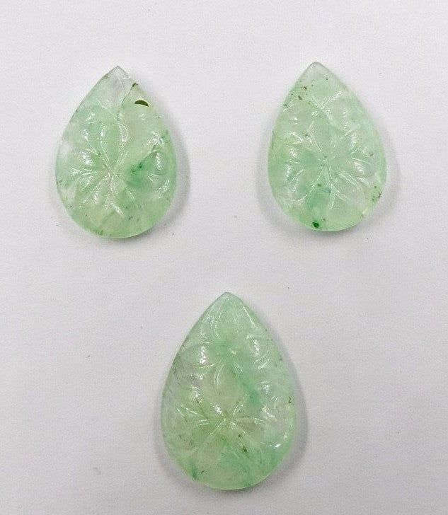 Natural Green Emerald Quartz Carved Pear 67.85ct 3 Pcs Gemstone