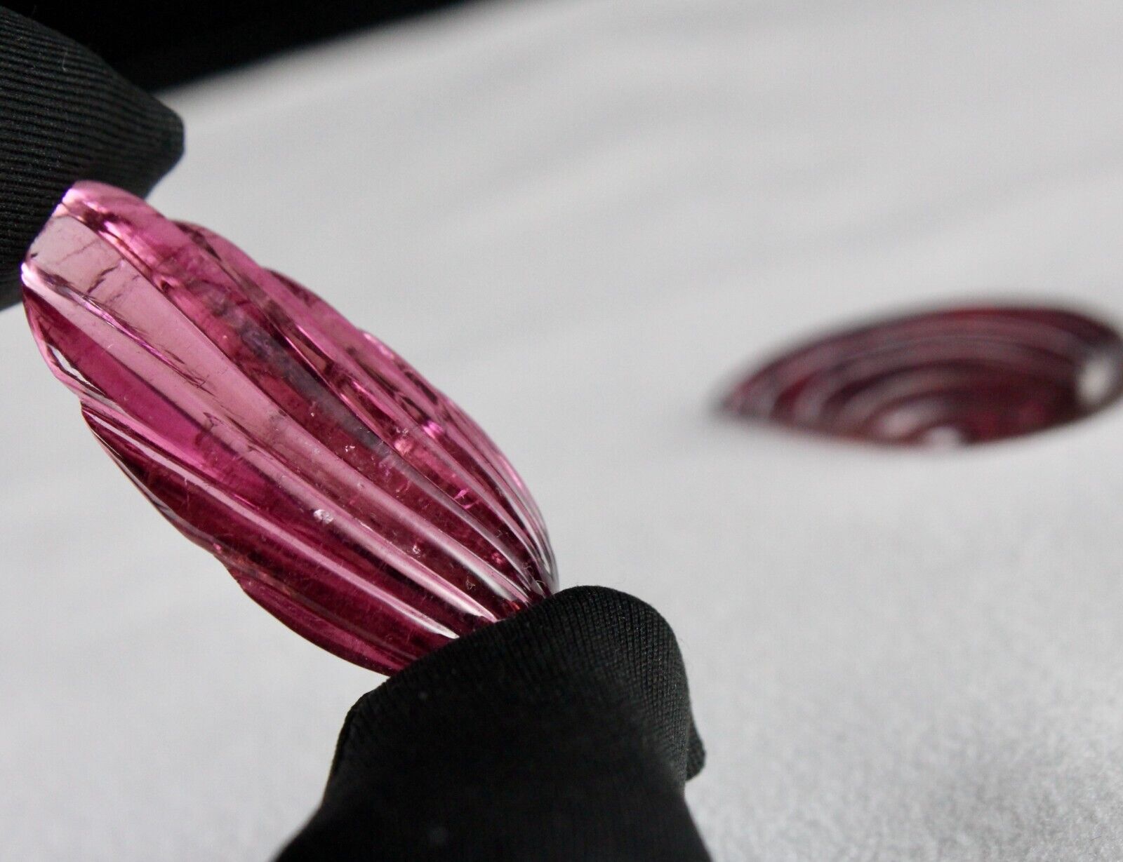 Natural Rubellite Tourmaline Pear Leaf Engraved 77.24 Ct Pair Gemstone Earring