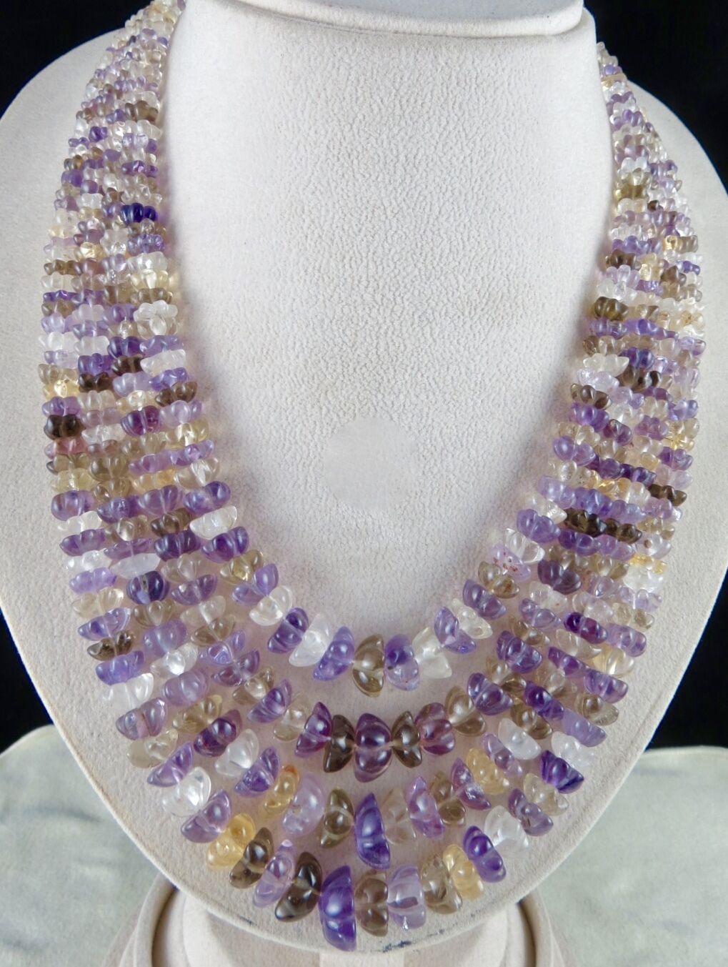 NATURAL MULTI AMETHYST CITRINE QUARTZ CARVED BEADS 4 L 903 CARATS FINE NECKLACE
