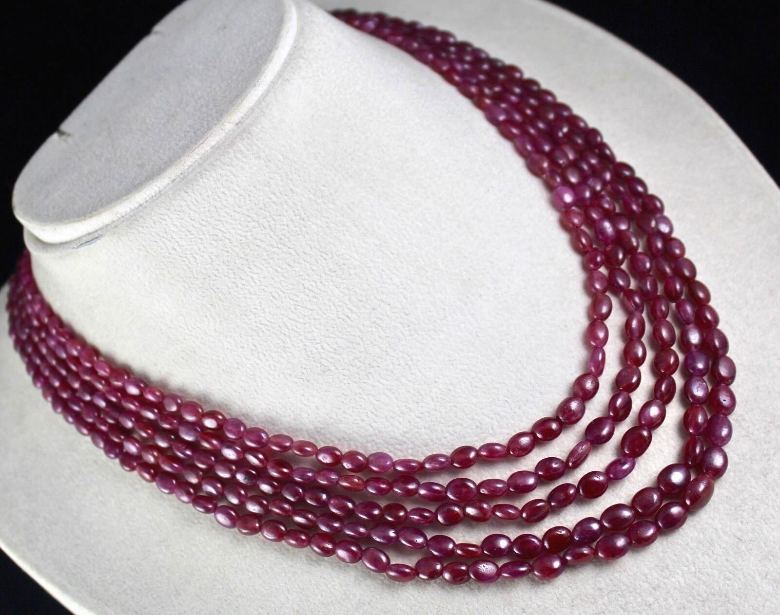 NATURAL UNTREATED RUBY BEADS 5 LINE 433 CARATS GEMSTONE LADIES NECKLACE