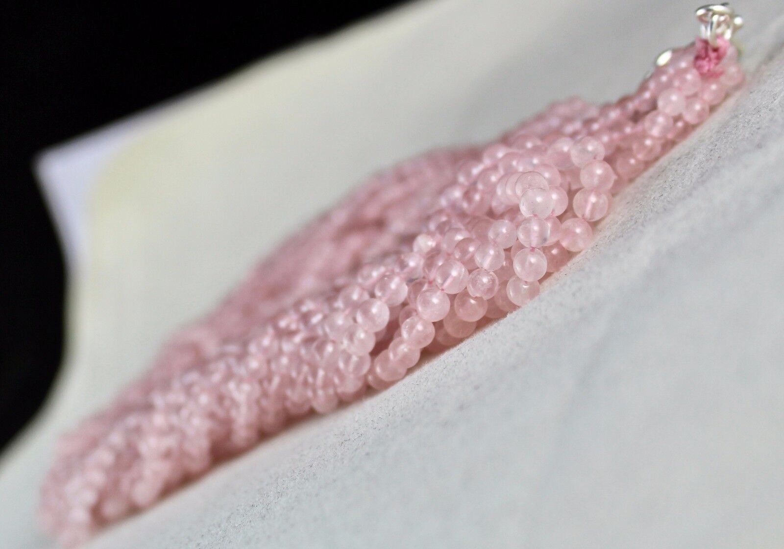 NATURAL ROSE QUARTZ BEADS 9 L 591 CARATS GEMSTONE ROUND LADIES SILVER NECKLACE