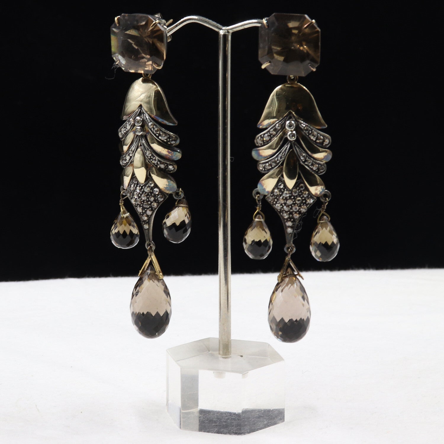 Certified Natural Smoky Quartz 141.9ct Natural Diamond Sterling Silver Earrings