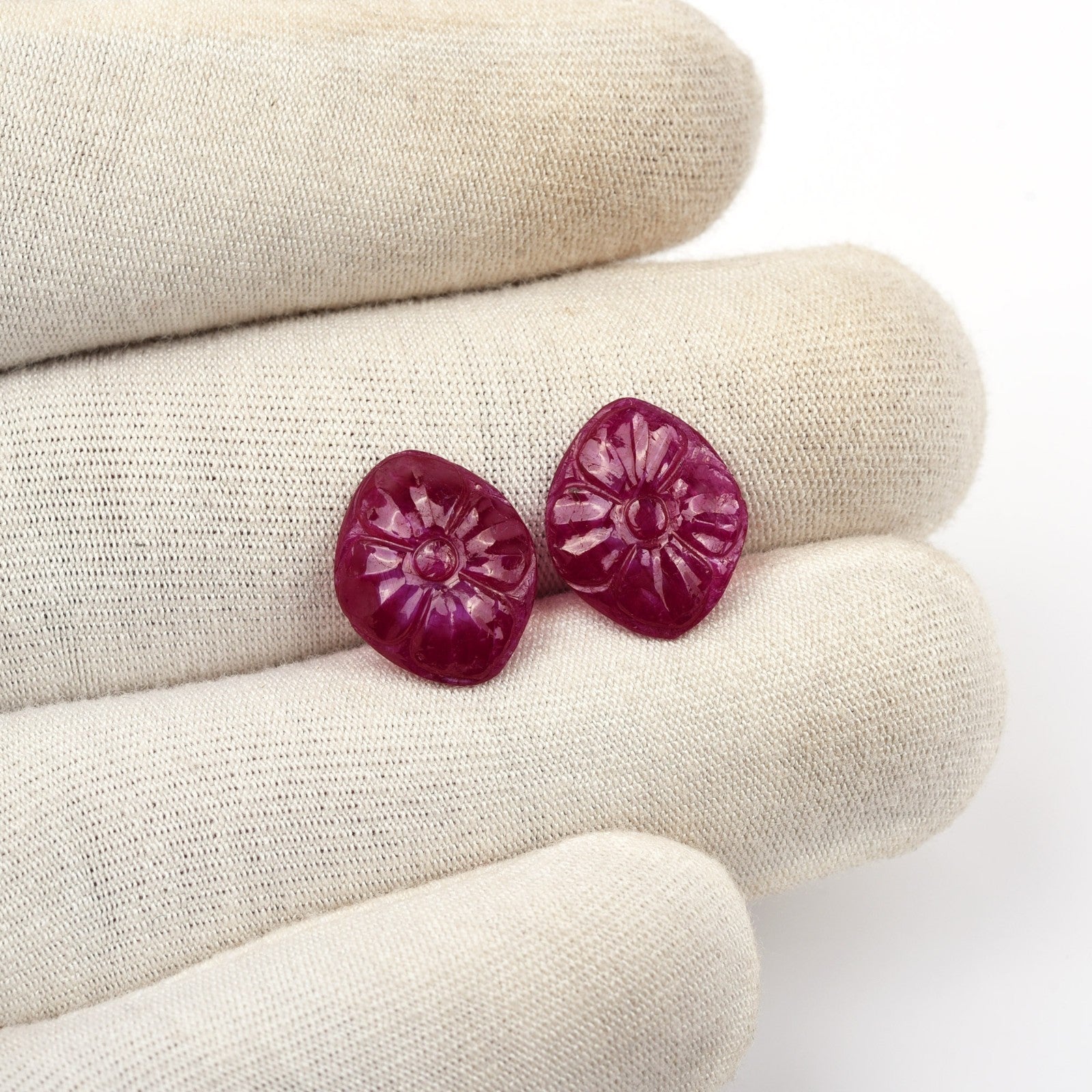 Natural Ruby Engraved Oval Flower Pair 2 Pc 6.18 Ct Loose Red Gemstone Earring