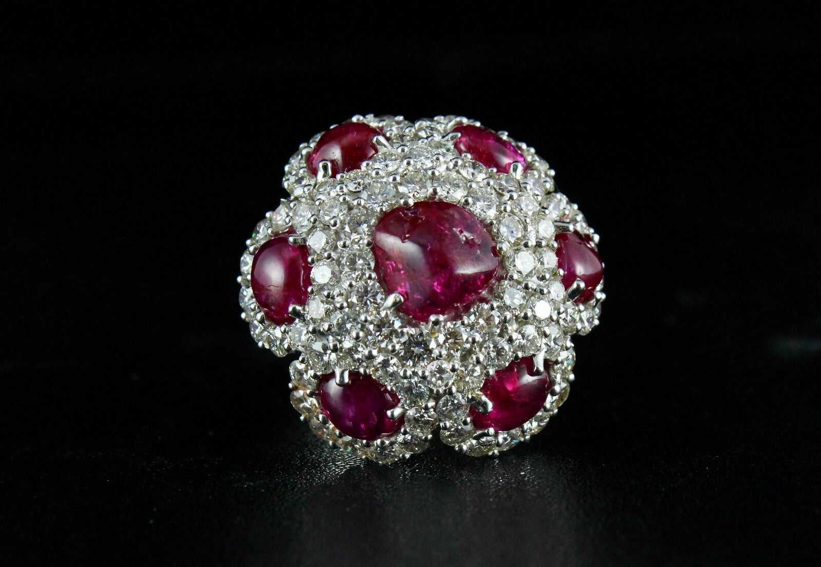 Certified Natural Burmese Ruby 10ct Cabochon Natural Diamond 18k Gold Ring