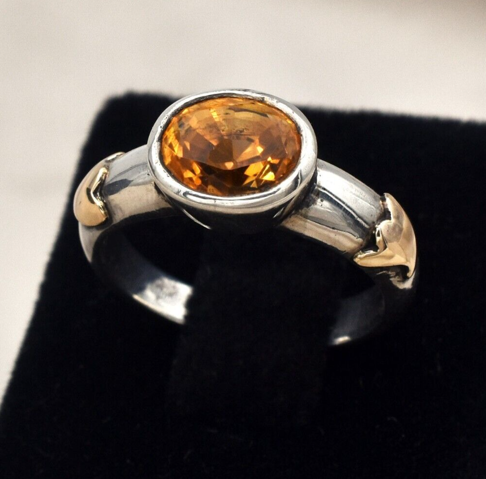 Vintage Victorian Unisex Yellow Citrine 35ct Ring 18k Gold 925 Silver