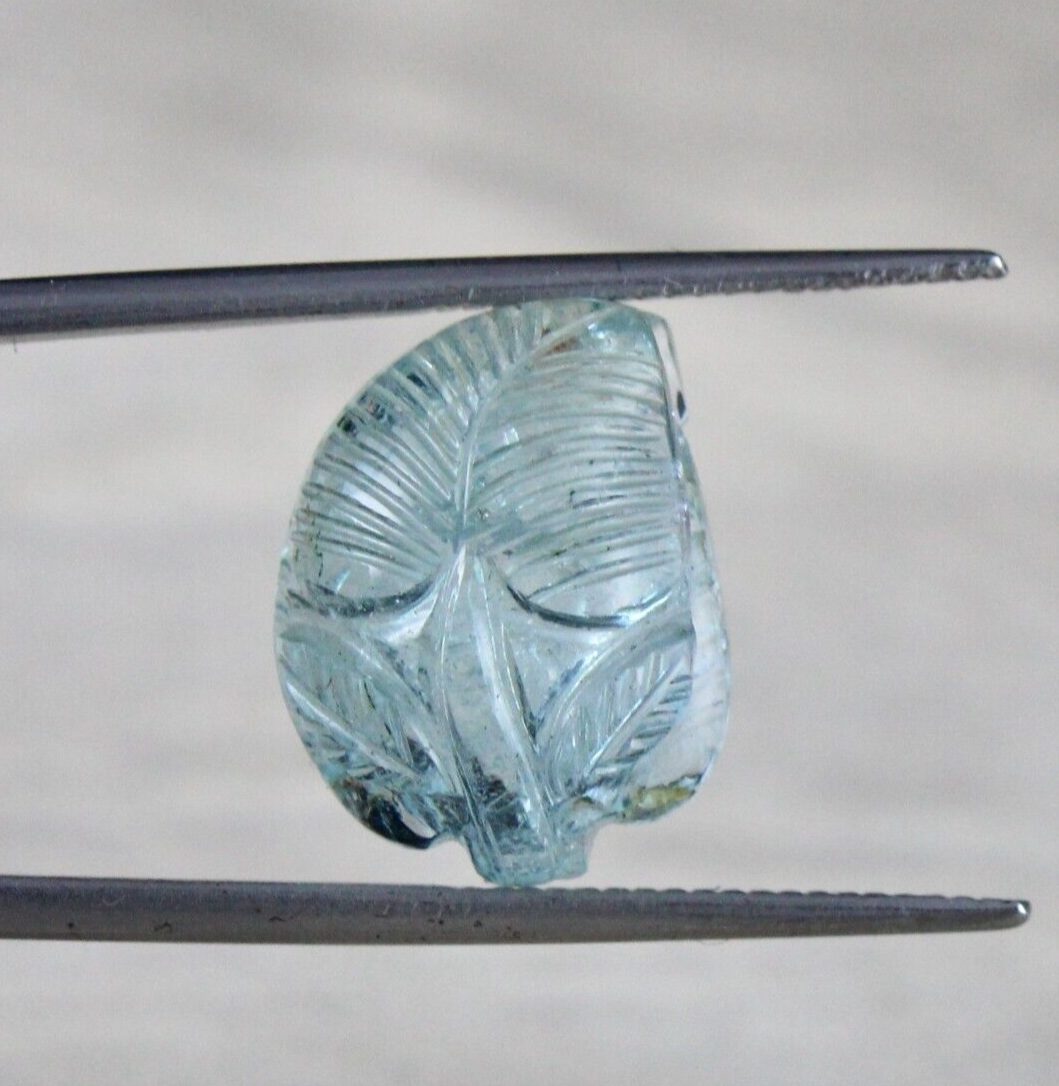 Natural Blue Aquamarine 12.15 Ct Carved Leaf Gemstone Classic Pendant Ring