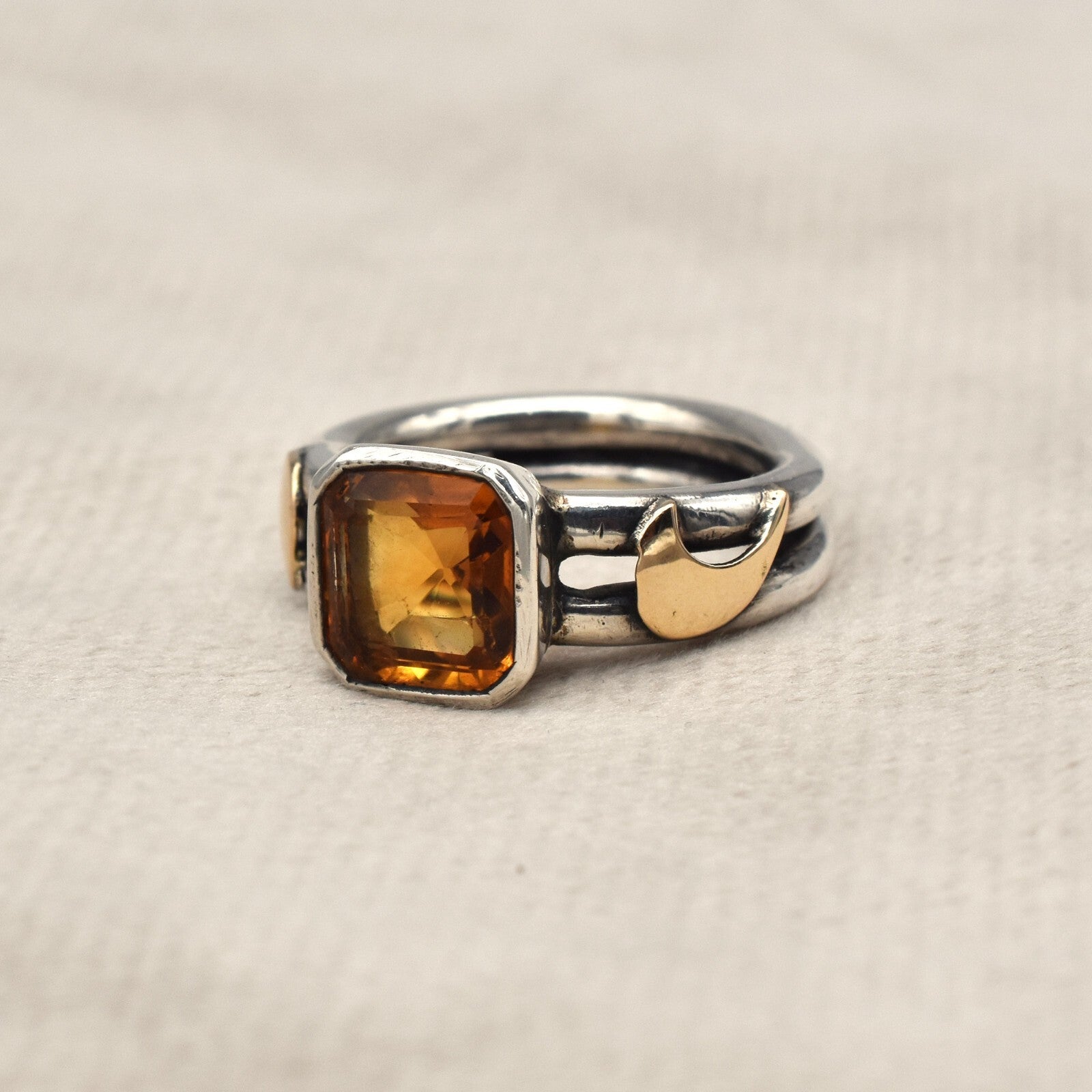 Vintage Citrine 10ct Ring 18k Gold 925 Sterling Silver Women November Birthstone