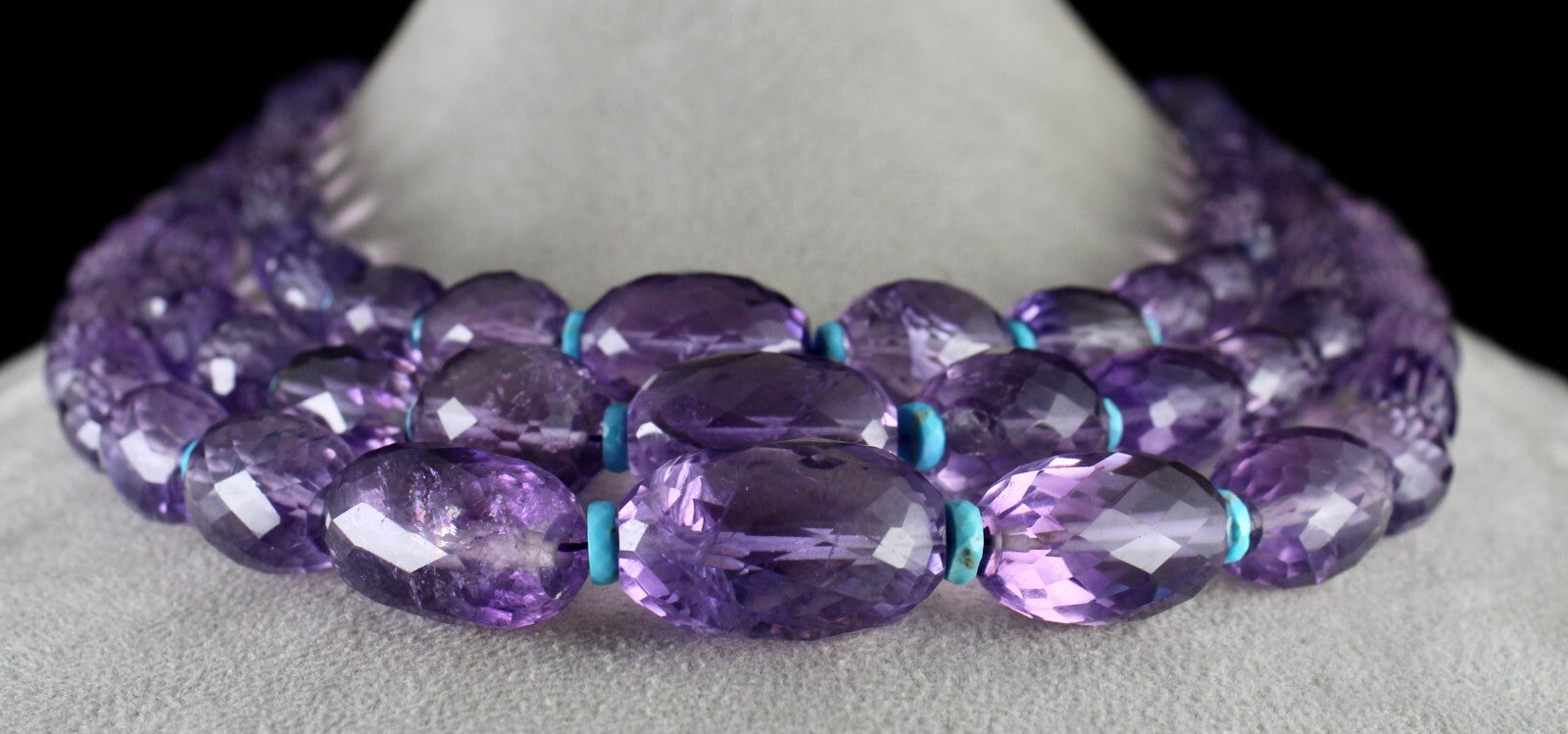 Certified Natural Amethyst Faceted Nugget Necklace Turquoise Beads 1448 Ct Gems