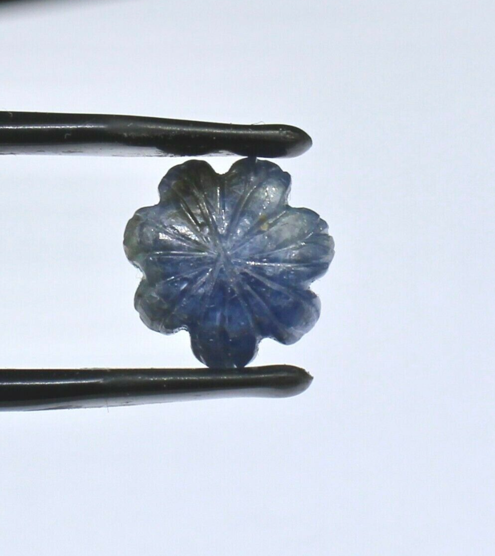 Natural Carved Flower Blue Sapphire Gemstone 5.91 Ct Loose For Ring Or Pendant