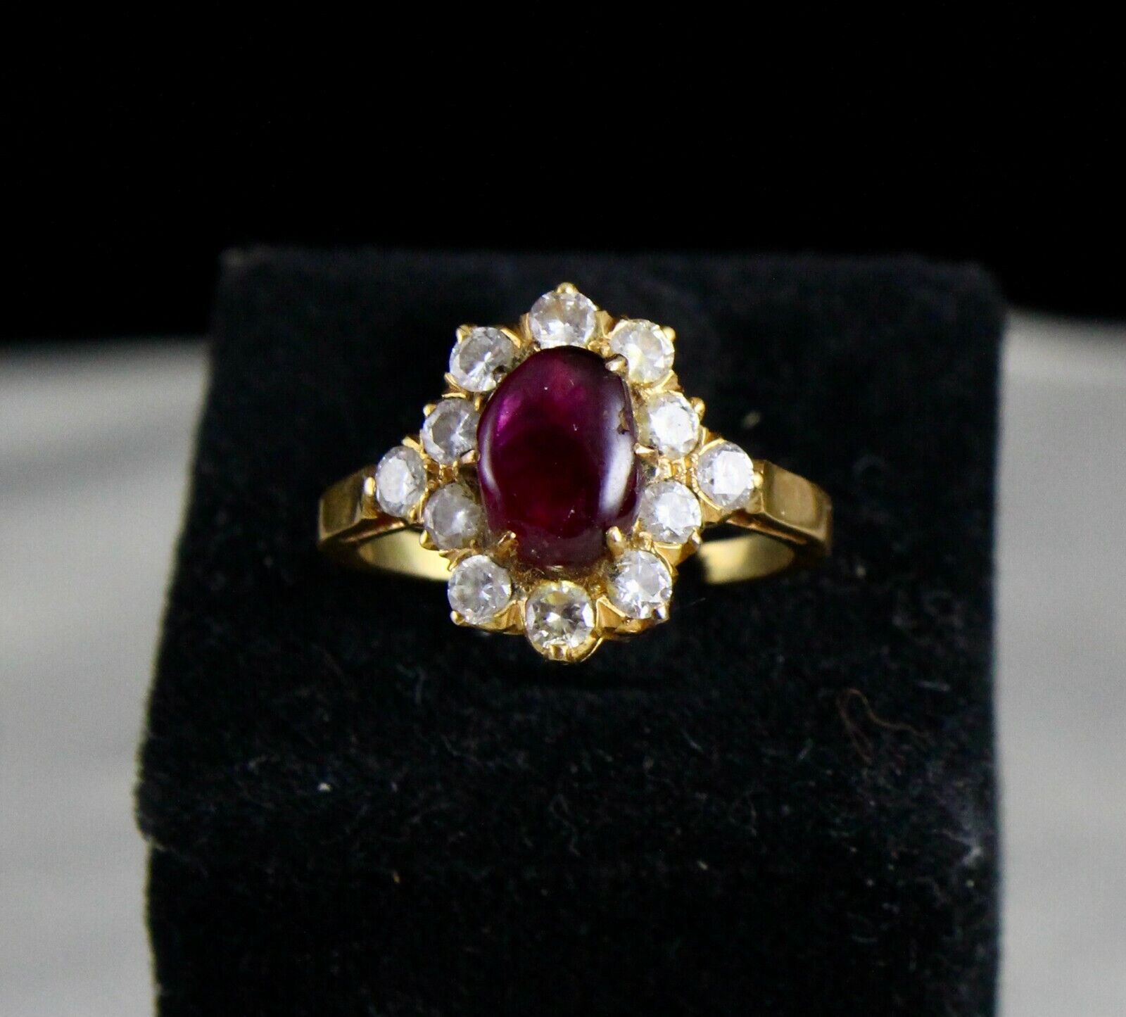 Old Natural Ruby Star Ring 18K Gold Diamond Untreated Stone Cabochon Designing