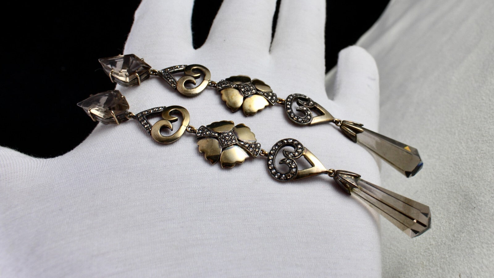 Certified Victorian Smoky Quartz 10ct Natural Diamond 18k Gold Sterling Earrings