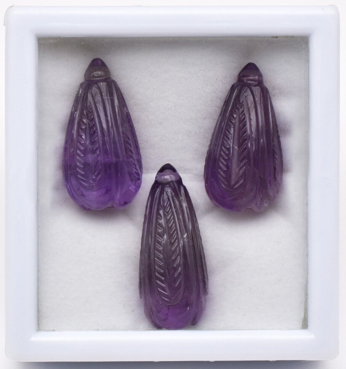 Natural Amethyst Engraved Drops 3 Pc 94.34 Ct Loose Gemstone Earring Pendant Set