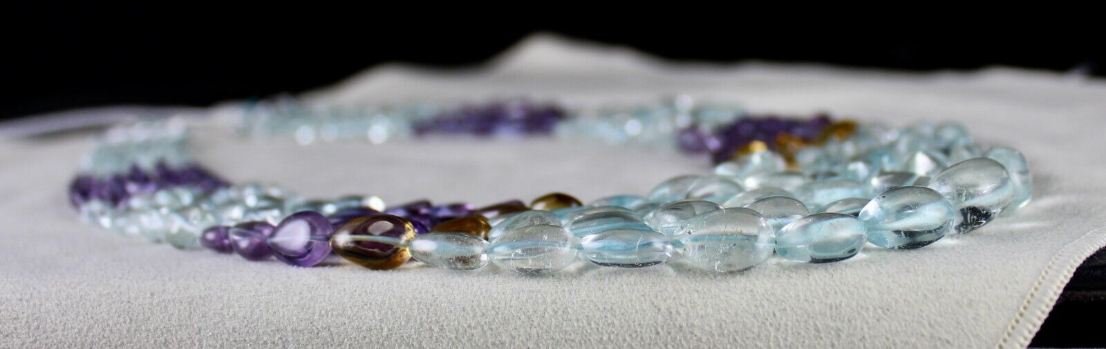 NATURAL BLUE TOPAZ AMETHYST CITRINE DROPS 5 L 835 CT STONE BEADED FINE NECKLACE