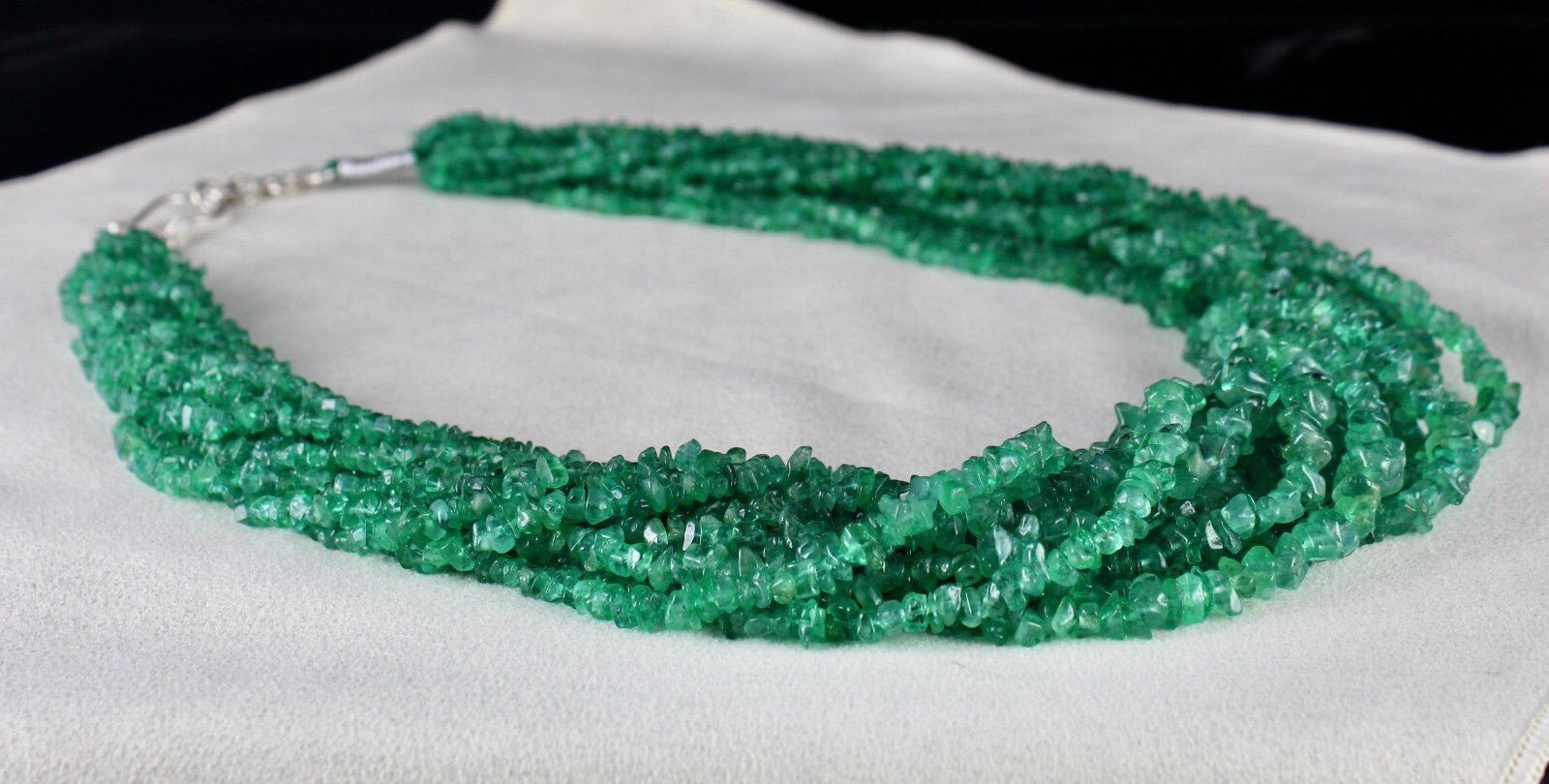 Vintage Natural Emerald Necklace 14L 890 Ct Certified Bead Gemstone Silver Clasp