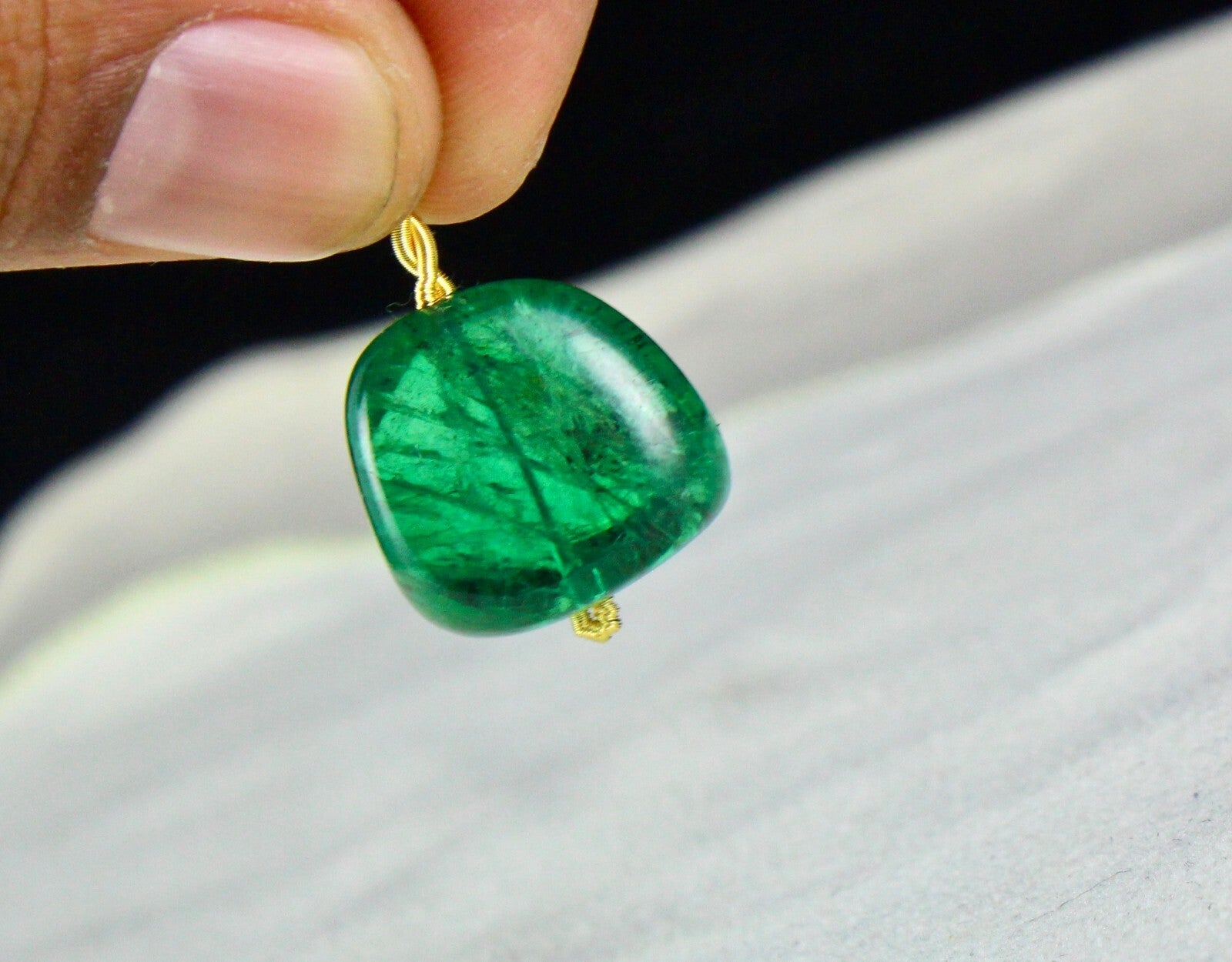Certified Natural Zambia Emerald Bead 28.70ct Cabochon Gemstone Pendant