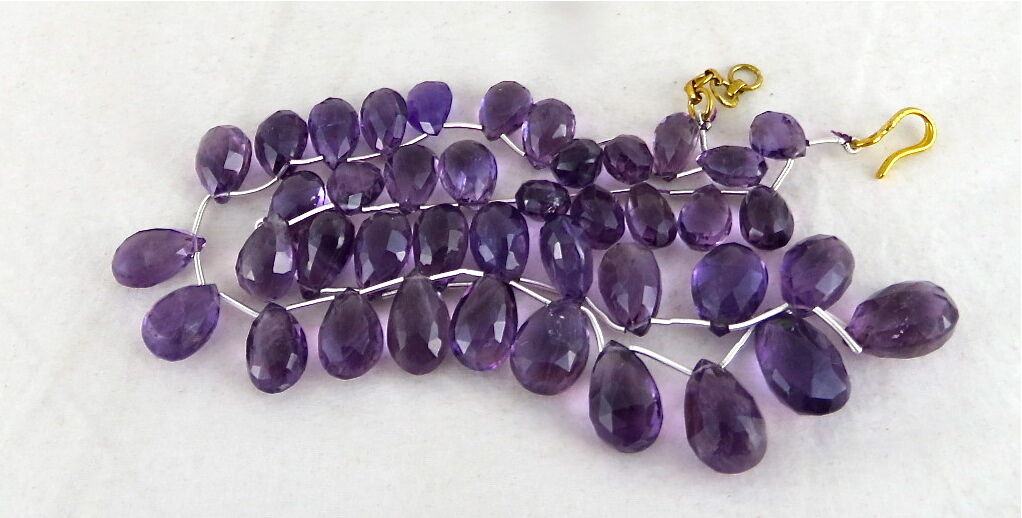 NATURAL BRAZILIAN AMETHYST BEADS TEAR DROPS 1 LINE 246 CARATS GEMSTONE NECKLACE