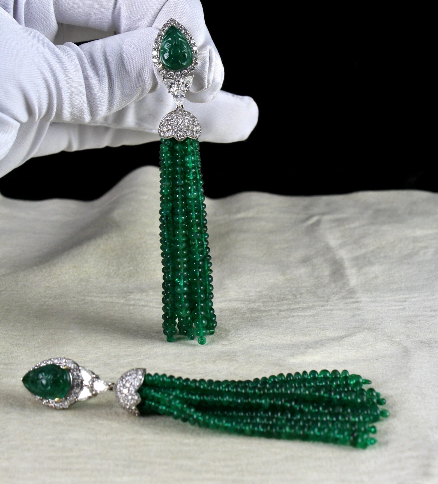 Certified Natural Zambia Emerald 198ct Natural Diamond 18k Gold Tassel Earrings