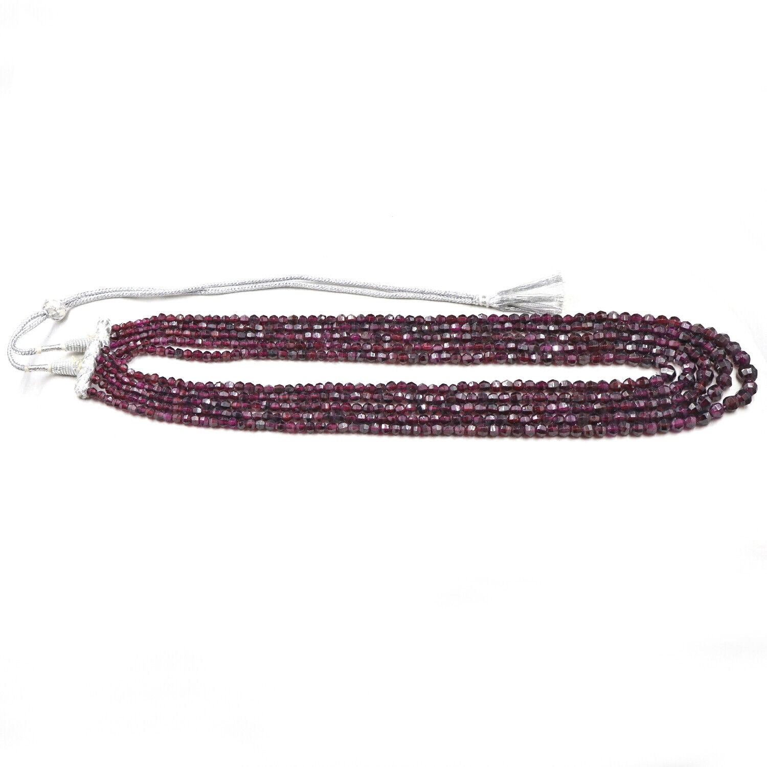 NATURAL GARNET BEADS ROUND FACETED 5 LINE 754 CARATS GEMSTONE LADIES NECKLACE