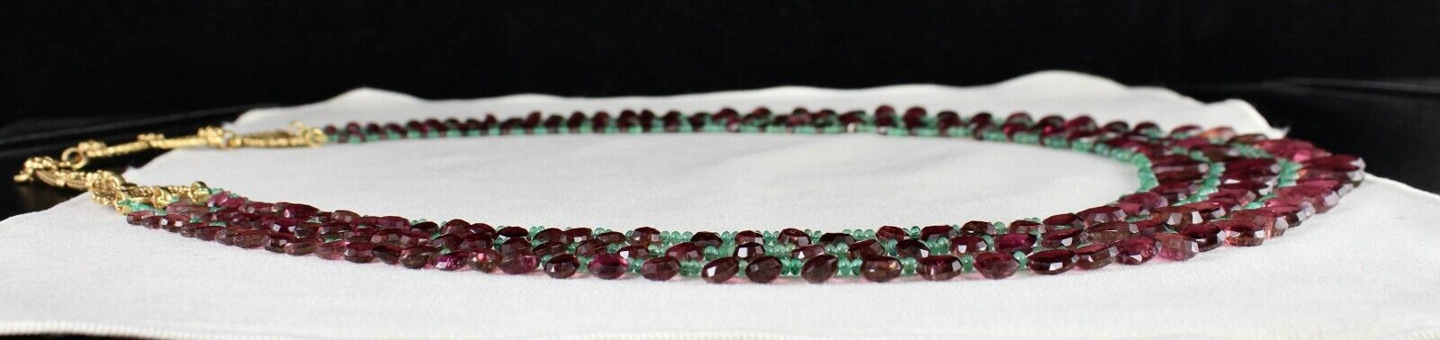NATURAL TOURMALINE RUBELLITE TEARDROPS EMERALD BEADED 3L 596 CT FINEST NECKLACE