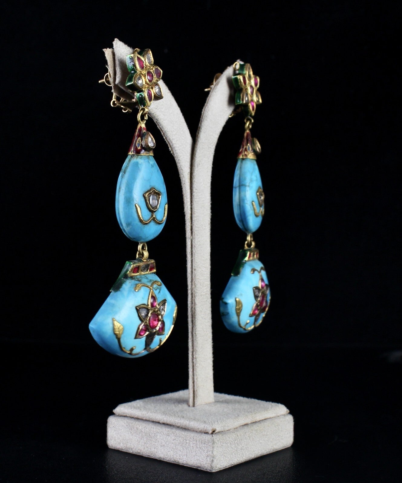 Certified Antique Natural Diamond Ruby 22k Gold Dangle Earrings 10ct For Women