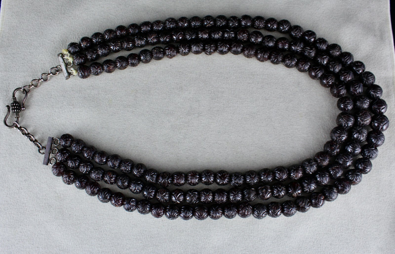 Certified Natural Red Garnet 1686ct Sterling Silver Carved Beads Necklace