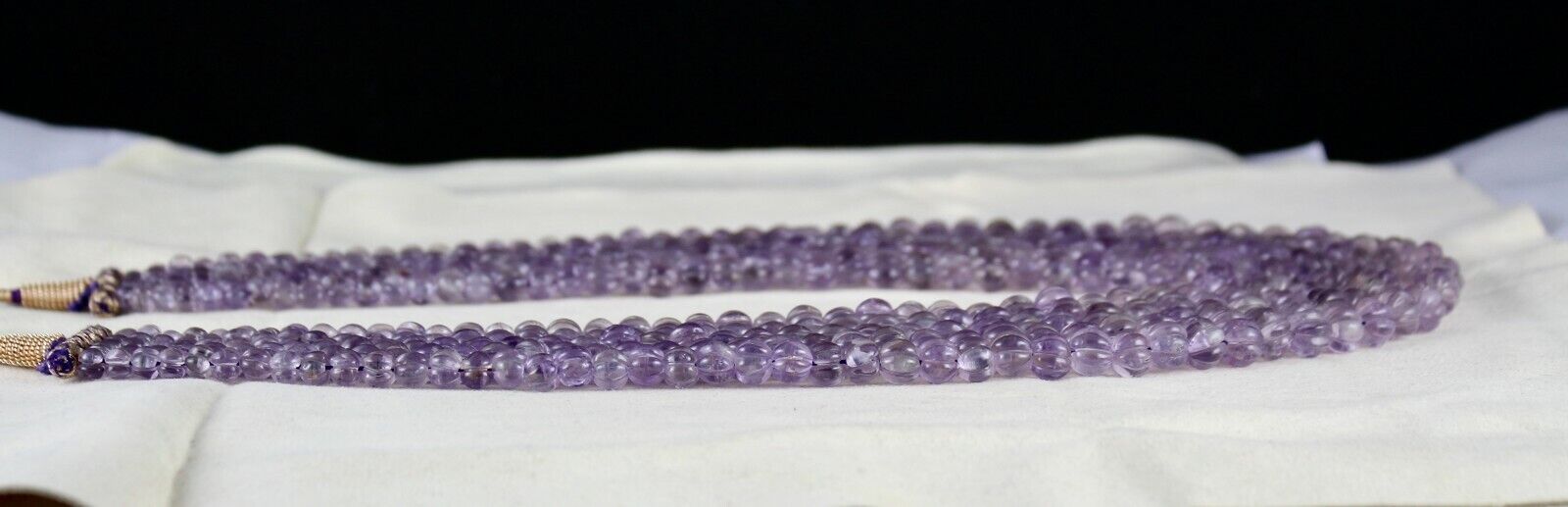 Natural Amethyst Beads Carved Melon 5 L 947 Ct Purple Gemstone Antique Necklace