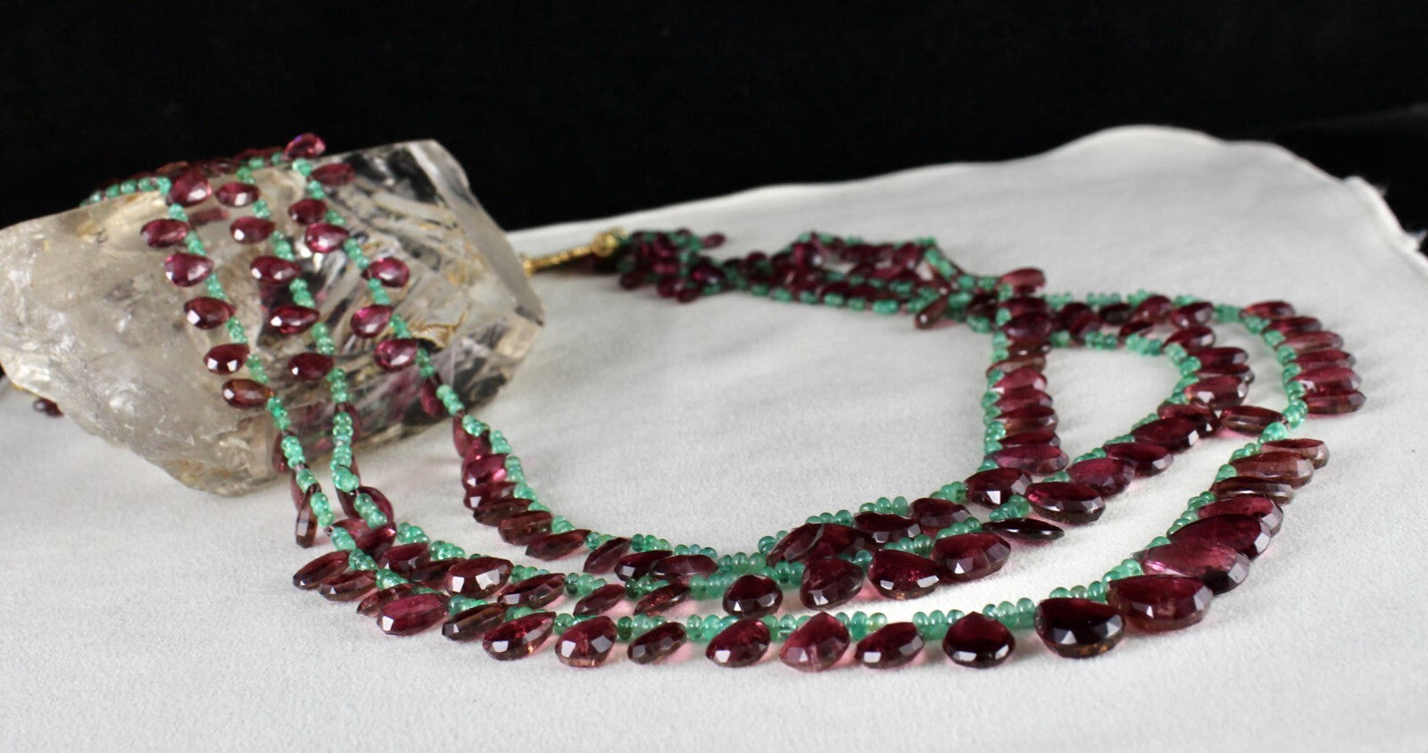 Certified Natural Tourmaline Rubellite Teardrop Necklace 3l 596ct Emerald Beaded