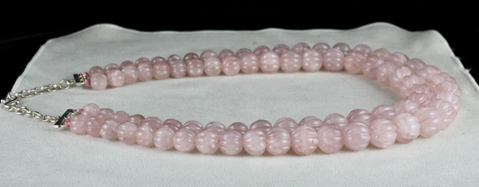 Certified Natural Rose Quartz 1436ct Carved Beads Sterling Silver Necklace