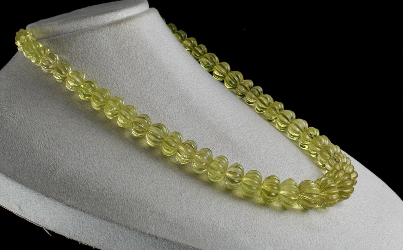 NATURAL LEMON QUARTZ BEADS MELON CARVED 820 CTS SEMI PRECIOUS GEMSTONE NECKLACE
