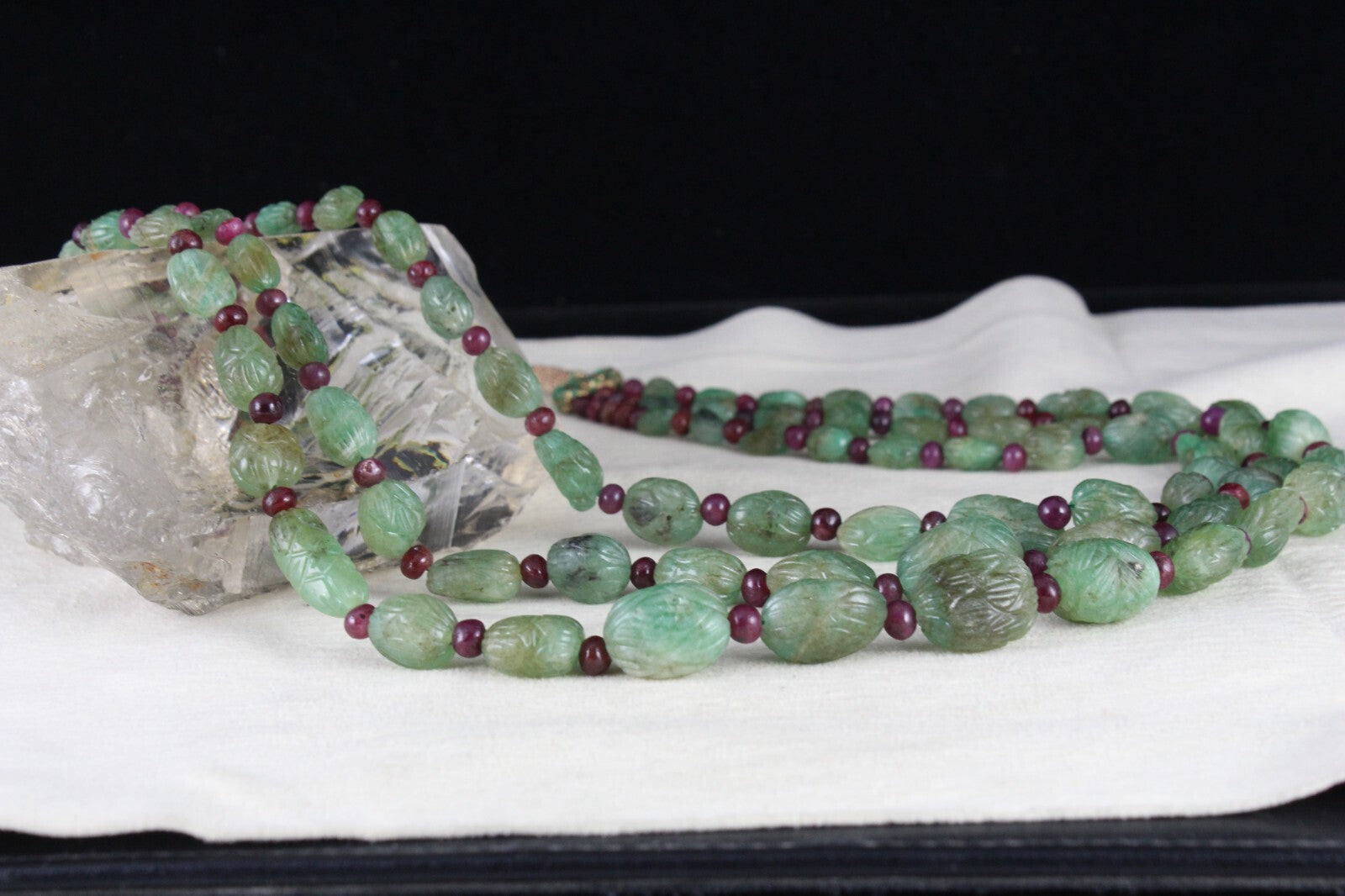 Certified Antique Natural Emerald Ruby 632 Cts Beaded Carved Drill Necklace
